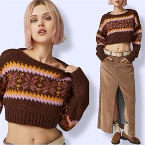 Urban Outfitters UO Turner Cropped Fairisle Sweater Y2K Colorblock